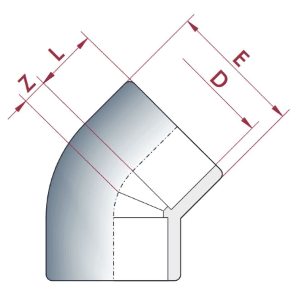 PVC-U 45°Põlveühendus 20 mm PN16-0