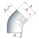 PVC-U 45°Põlv Pesa x IG 20 mm x 1/2"PN10-0