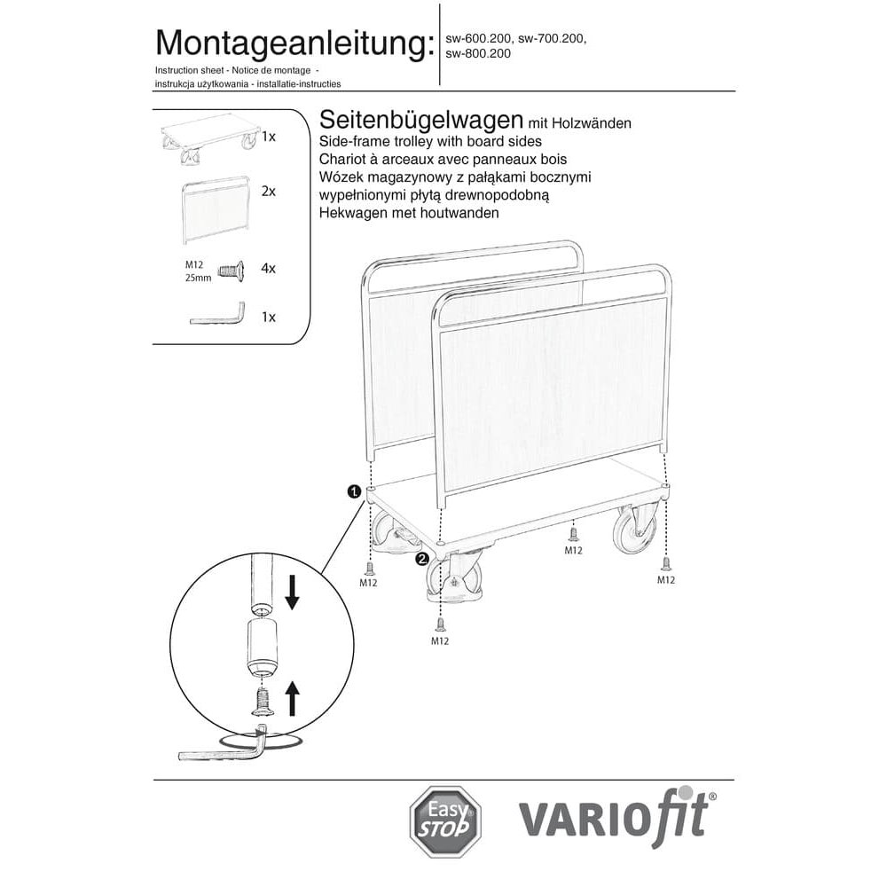 Puidust külgtugedega käru tüüp S + EasySTOP-0