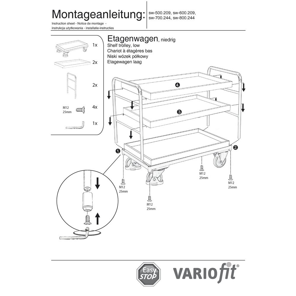 Riiulikäru 3 salvega 250 kg tüüp M + EasySTOP-1