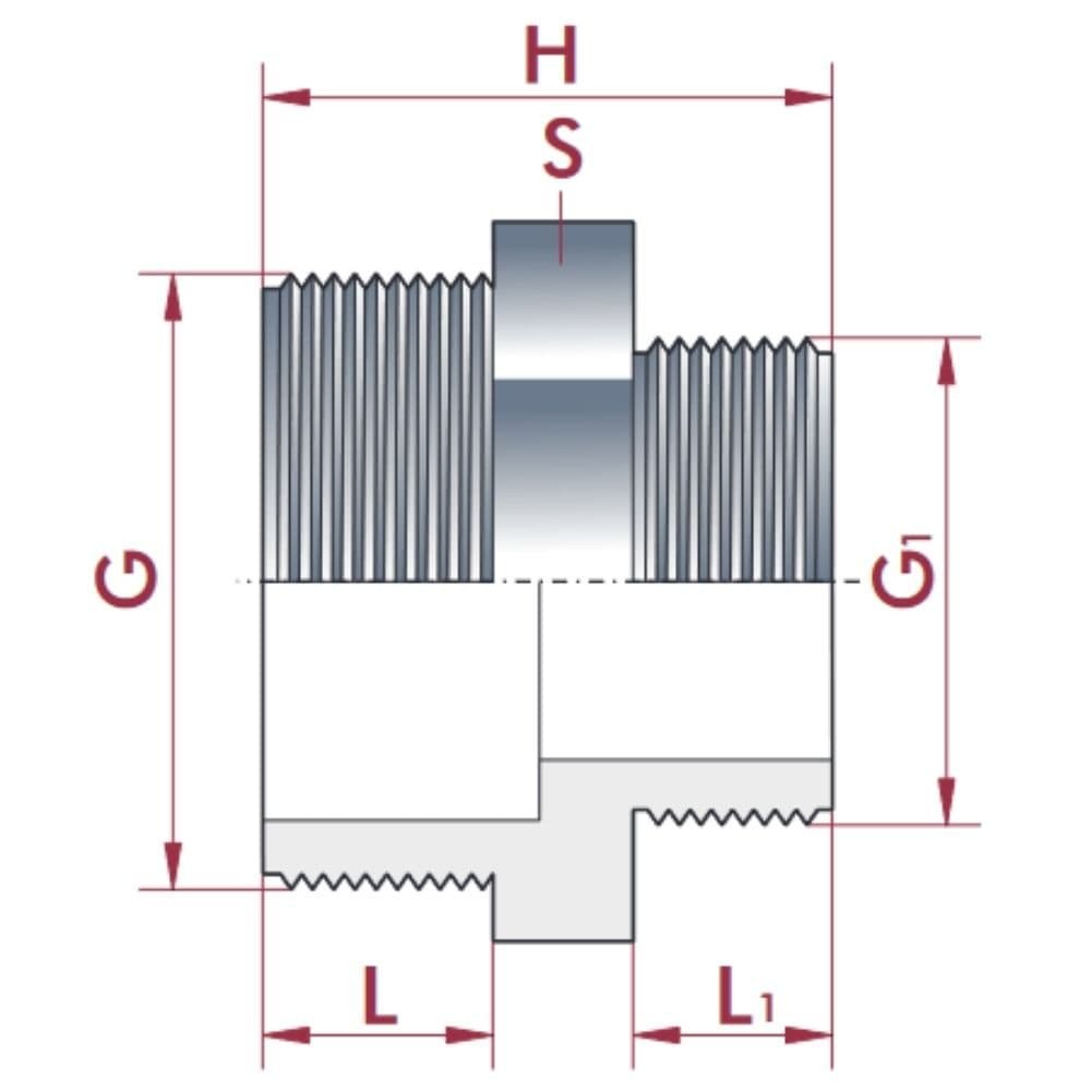 PVC - U vähendatud topeltnippel AG 2 1/2" x 1 1/2"-0