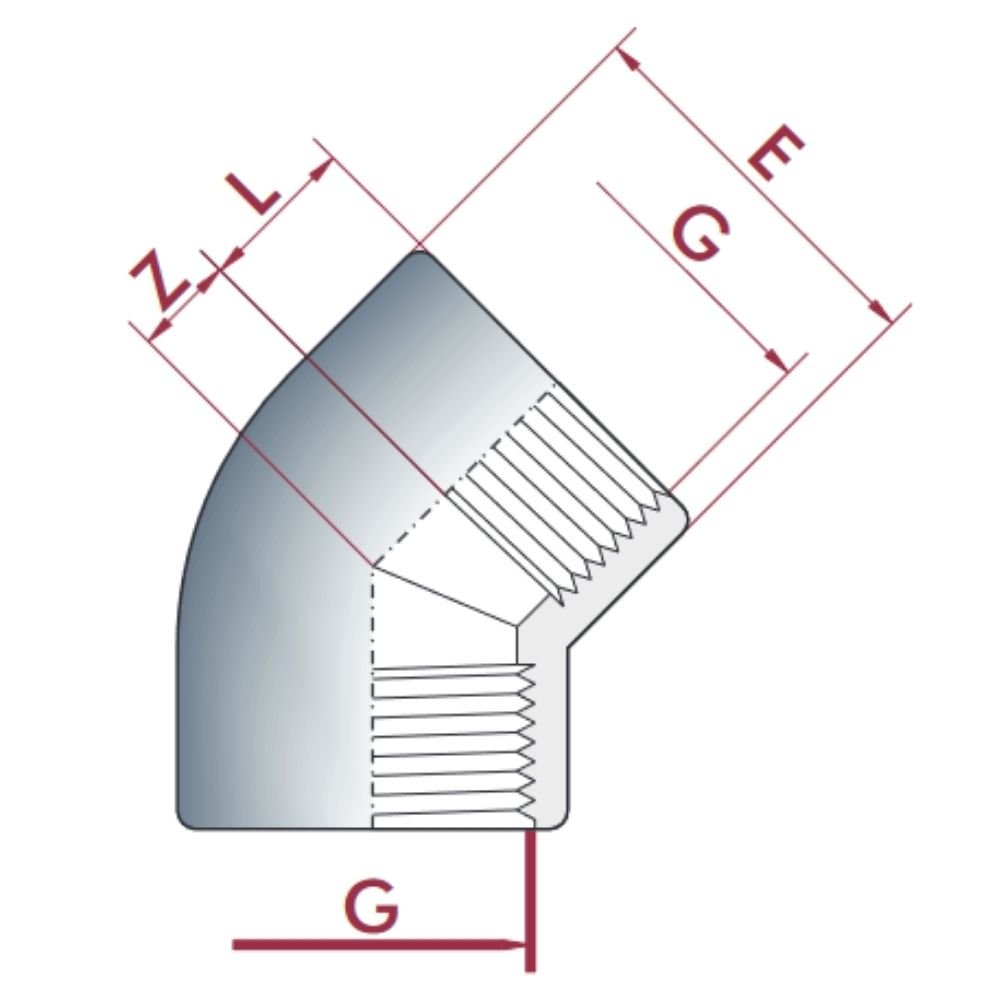 PVC-U 45°Põlv IG 1 1/2" PN10-0