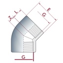 PVC-U 45°Põlv IG 1 1/2" PN10-0