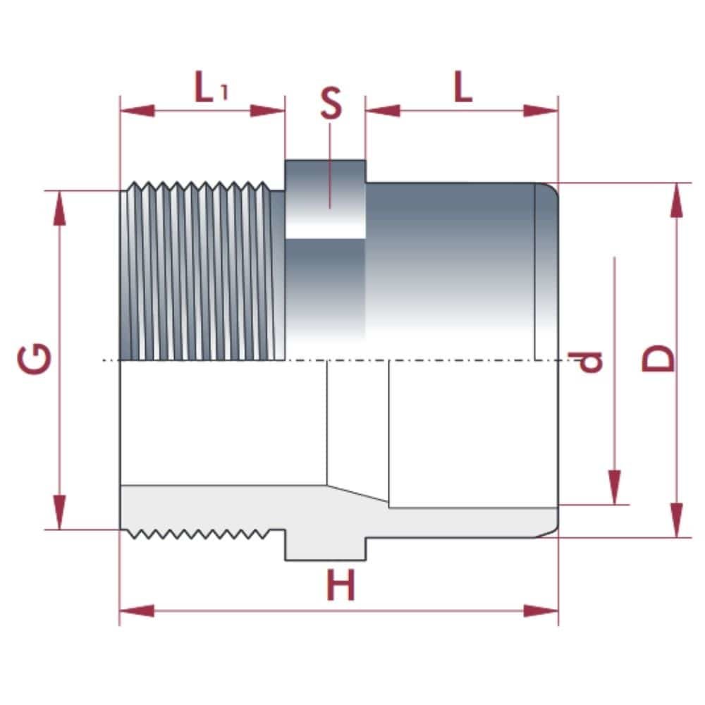 PVC-U Üleminek Pesa x AG 32-25mm x 3/4" PN10-0