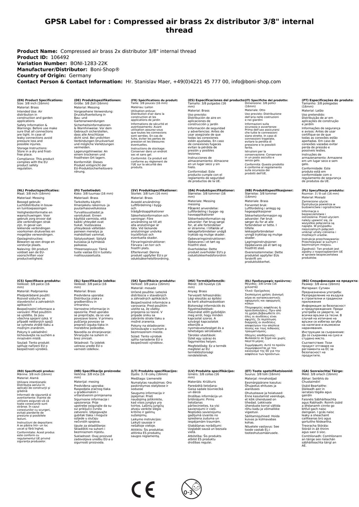 Surveõhu messingist 2-kordne jaotur 3/8" sisekeere-0