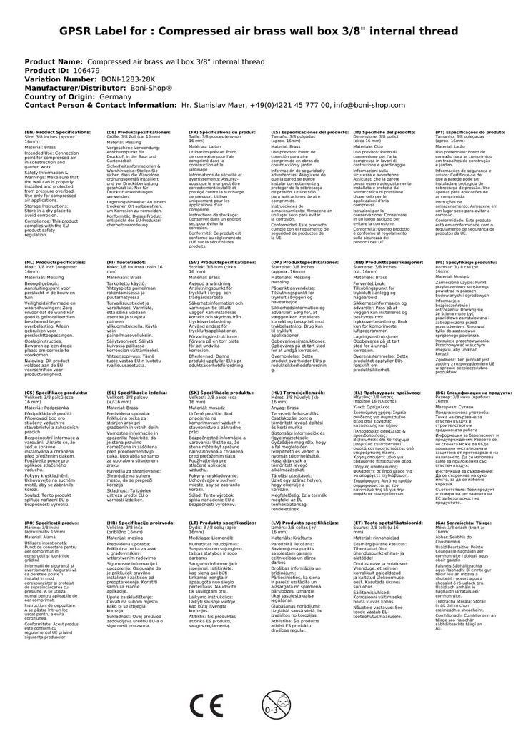 Surveõhu messingist seinakarp 3/8" sisekeere-0