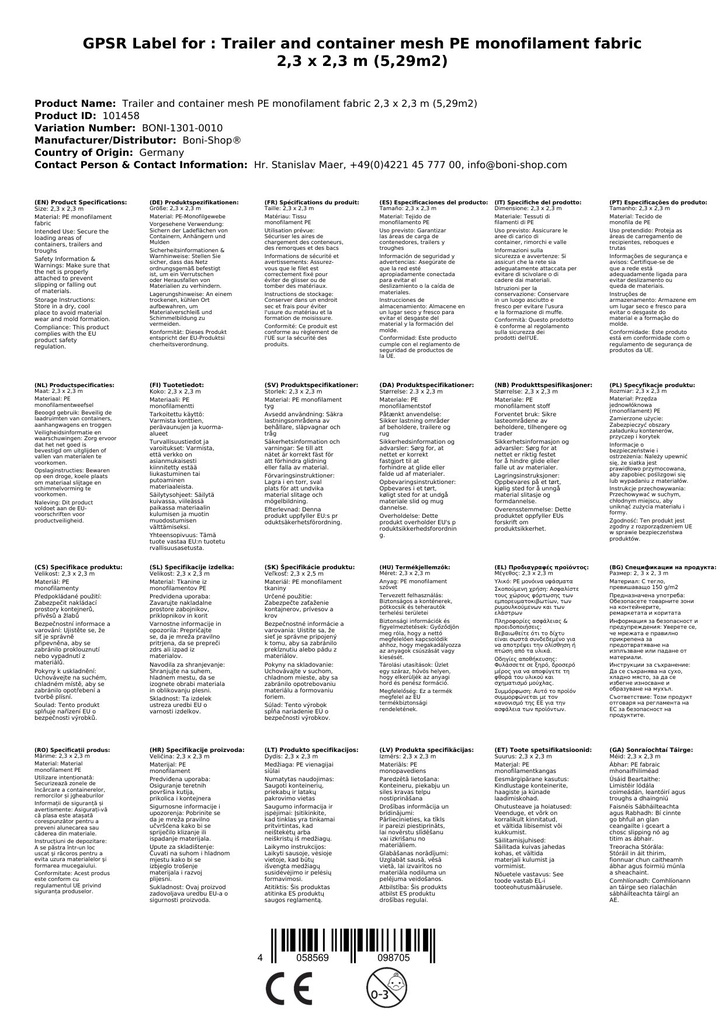 Haagise- ja konteinerivõrk PE-monokiudkangas 2,3 x 2,3 m (5,29m²)-2