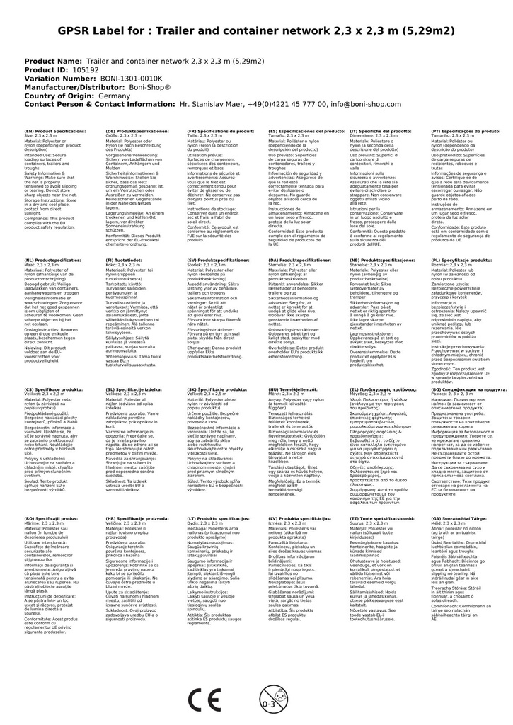 Haagise- ja konteinerivõrk PE-monokiudkangas 2,3 x 2,3 m (5,29m²)-2