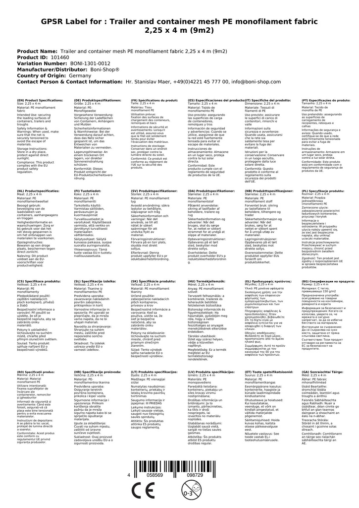 Anhänger- und Containernetz PE-Monofilgewebe 2,25 x 4 m (9m²)-2