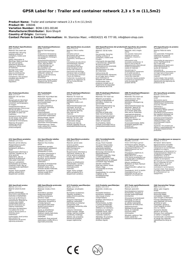 Haagise- ja konteinerivõrk PE-monokiudkangas 2, 3 x 5 m (11, 5m²)-1