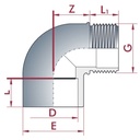 PVC-U 90°Põlv Puks x AG 50 mm x 1 1/2" PN10-0