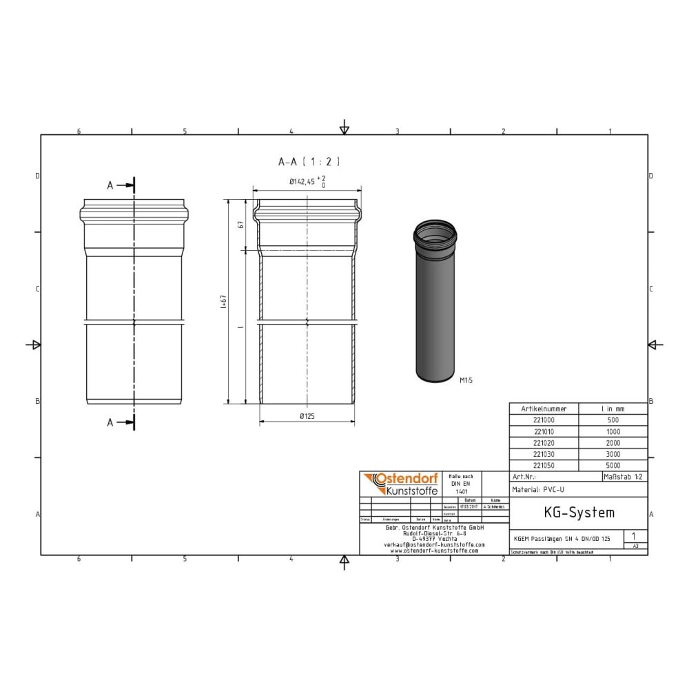 KGEM Toru SN 4 DN/OD 125 x 1000 mm-1