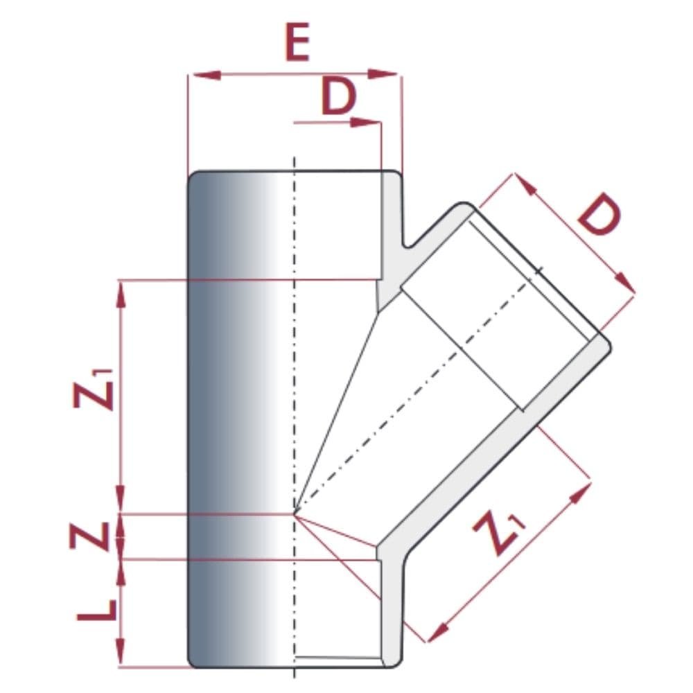 PVC - U 45° T-liitmik pistik 20 mm PN16-0