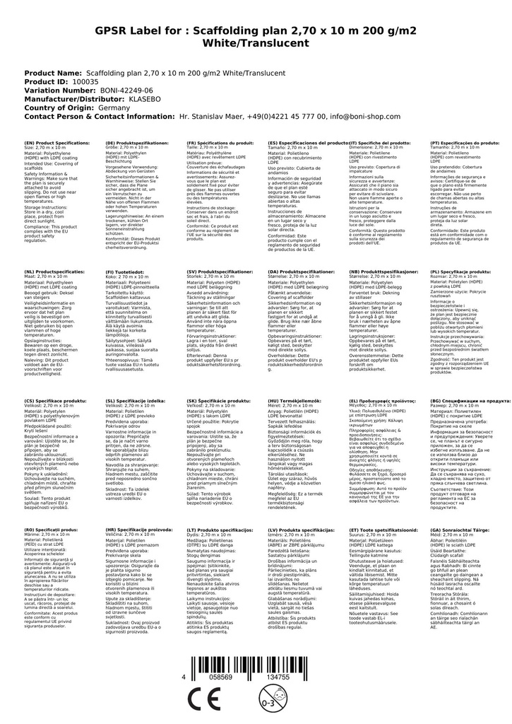 Võrgustikukate tellingutele 2, 70 x 10 m 200 g/m² Valge/Läbipaistev-2