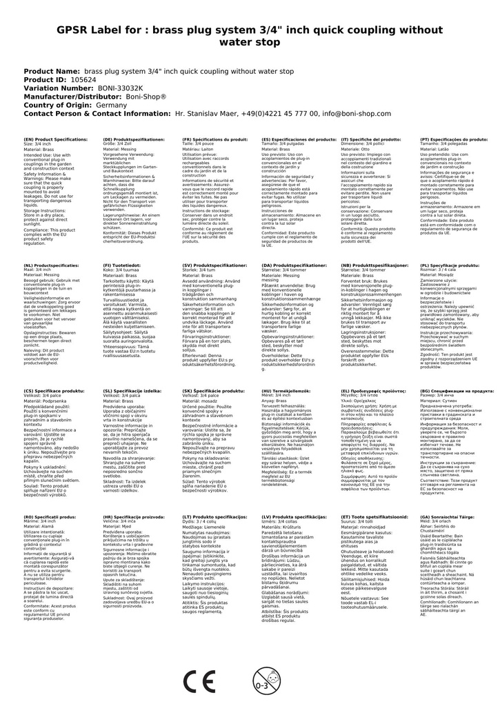 Messingist pistiksüsteem 3/4" tolli kiirliitmik ilma veestopita-0