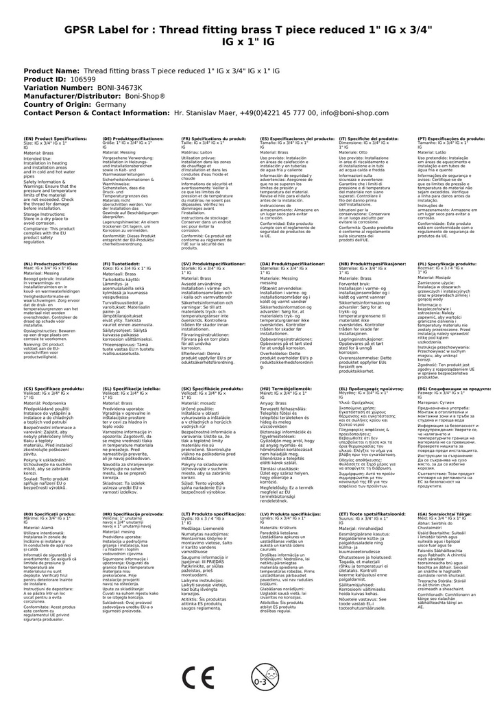 Keermestatud messingist T-liitmik vähendatud 1" IG x 3/4" IG x 1" IG-0