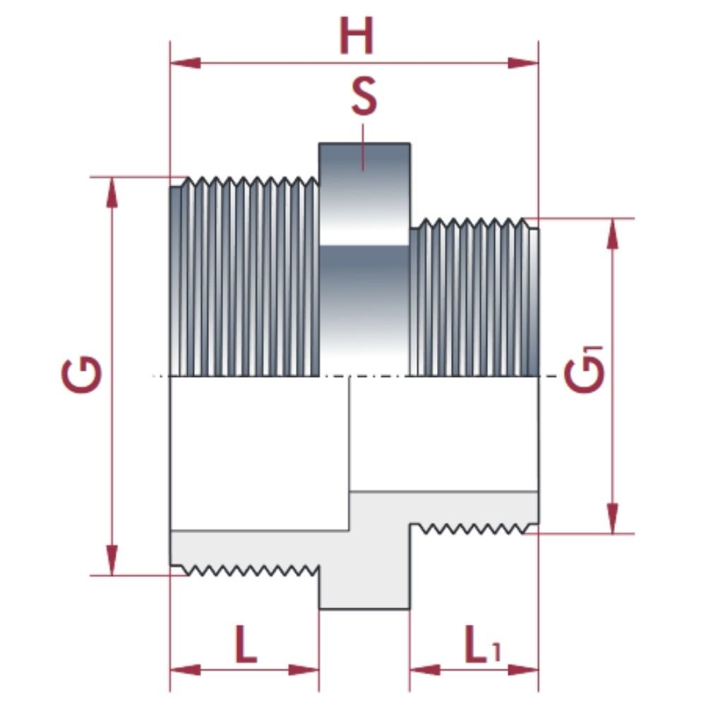 PVC - U vähendatud topeltnippel AG 1" x 1/2"-0