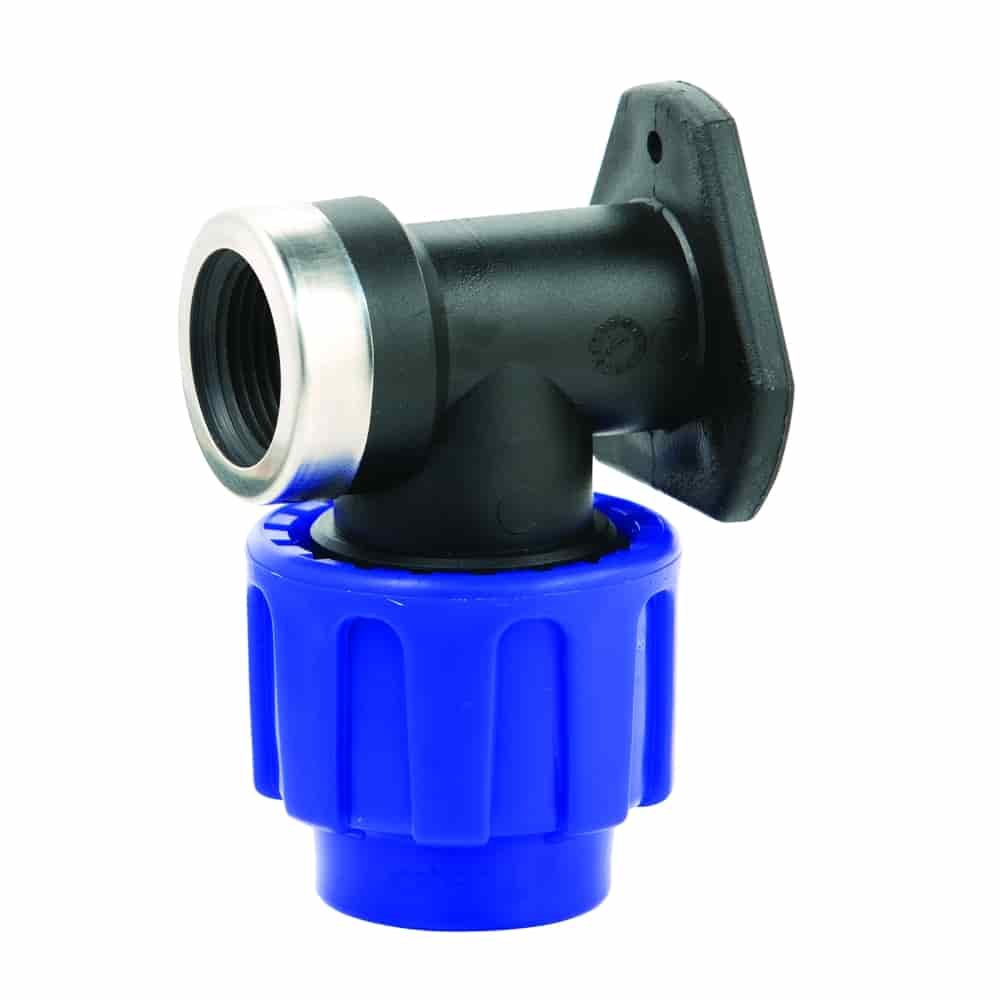 PP PE Pipe Fitting 90° reinforced Wall Bracket 25 x 3/4" IG