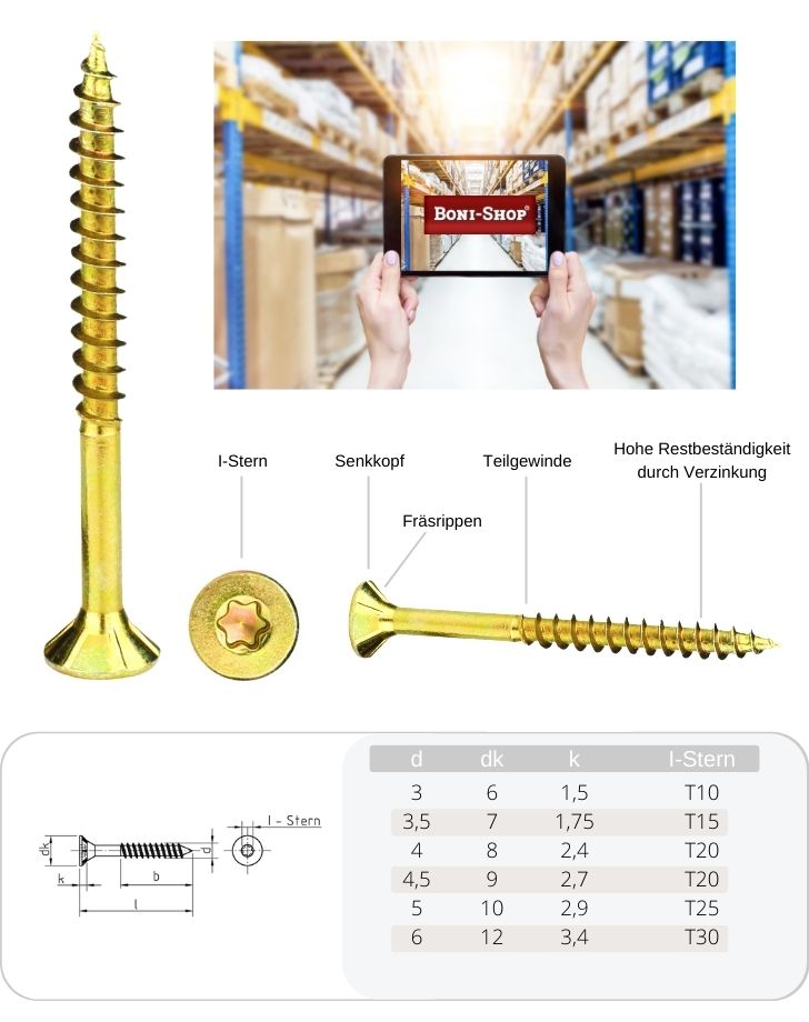 Puitlaastukruvid 3,0 x 45 mm 1000 tükki I-tähega, süvistatav pea, osaline keere ja freesribid pea all-2