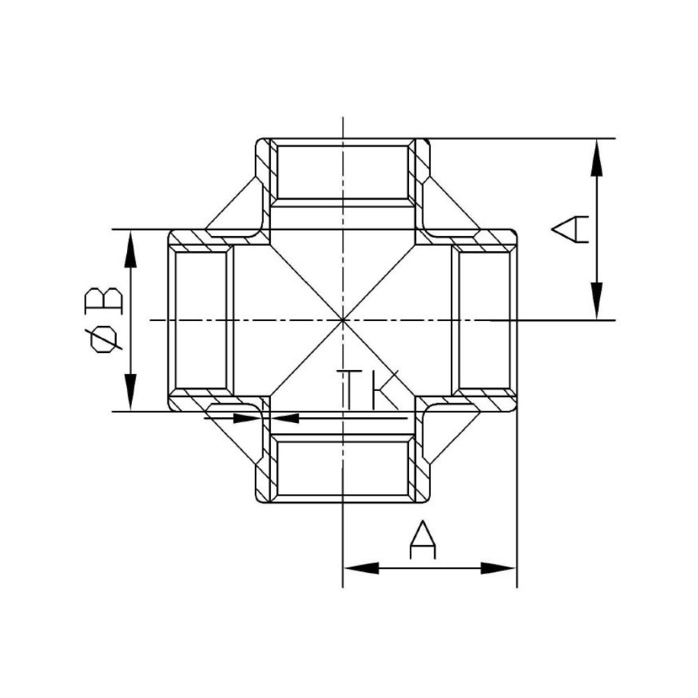 Keermestatud liitmik roostevaba terasest risttükk 90° 3/4" IG-1