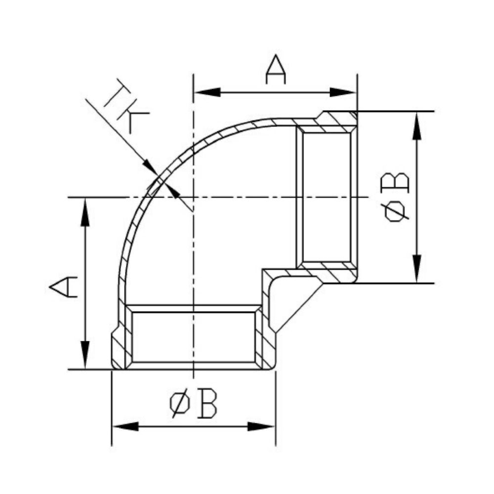 Keermestatud liitmik roostevaba teras 90° nurk 1 1/2" IG-1