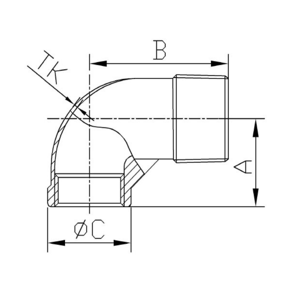 Keermestatud liitmik roostevaba terasest nurk 90° 1 1/4" IG x 1 1/4" AG-1